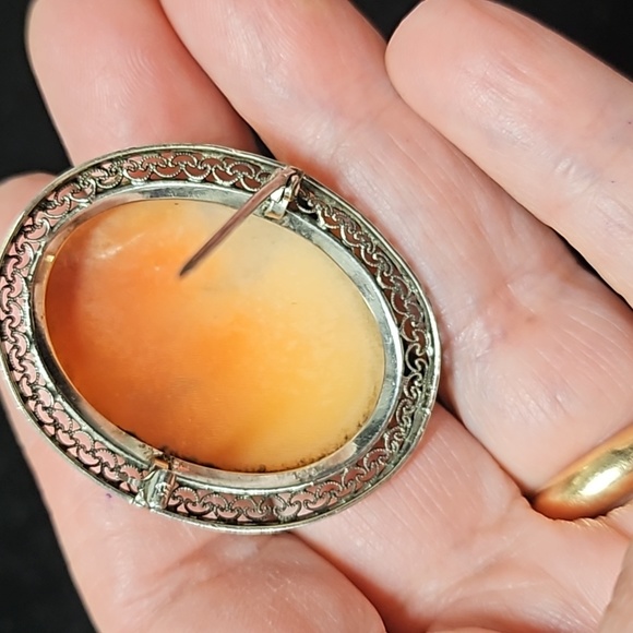 Vintage 1900s real Carnelian shell cameo, silver victorian 10k gold - Picture 6 of 9